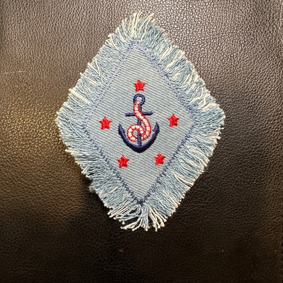 Nautical Anchor Patch Denim Blue‎ Red Stars Embroidered Iron Applique DIY Craft - Picture 1 of 5